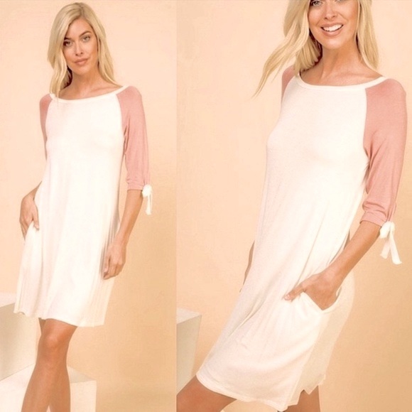 โ๐ผ #2482 Comfy Cute Raglan Mauve Sleeves Dress - Picture 13 of 17